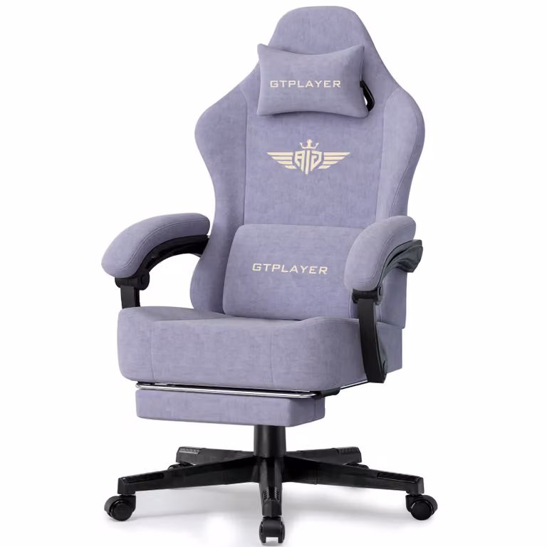 GTPLAYER Ergonomische Gaming Stoel met Stoffen Bekleding, Verstelbare Armleuningen en Voetsteun