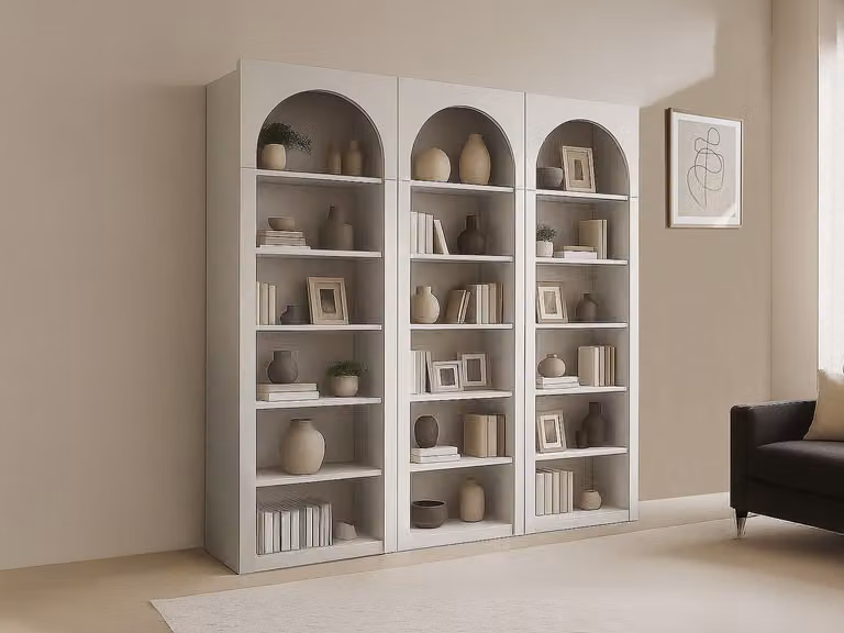 Set van 3 beige boekenkasten met 6 vakken van CYMORA
