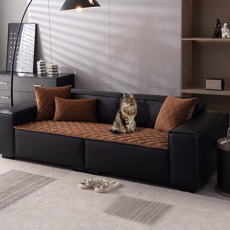 Bruine dikke bankhoezen van zacht warm pluche voor meubelbescherming - B: 2108 cm, H: 914 cm