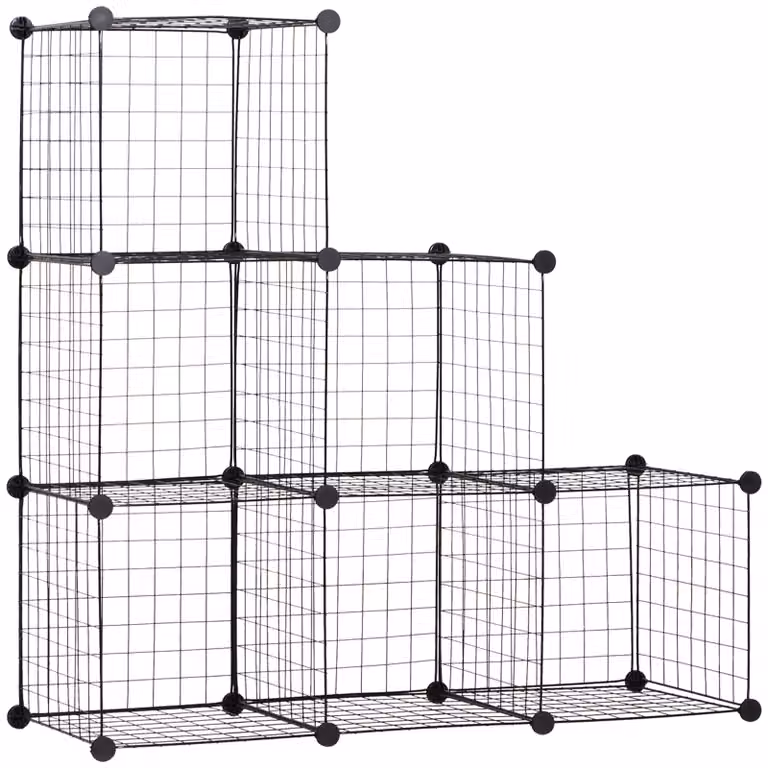 HOMCOM Metalen Kubusrek Zwart, Aanpasbare Kubuskast voor Kleding, Boeken of Speelgoed, B: 37 cm, H: 109 cm, D: 109 cm