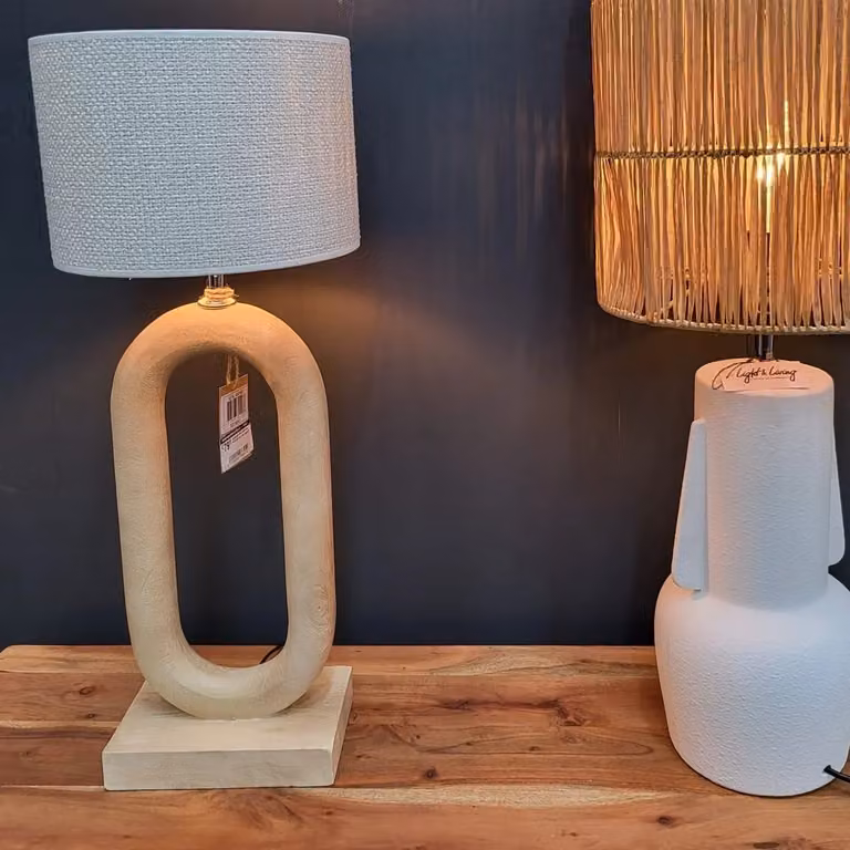 Light en Living PACECO Lampvoet Modern Organisch Hout en Keramiek Bruin Beige B: 30 cm, D: 12 cm, H: 59 cm