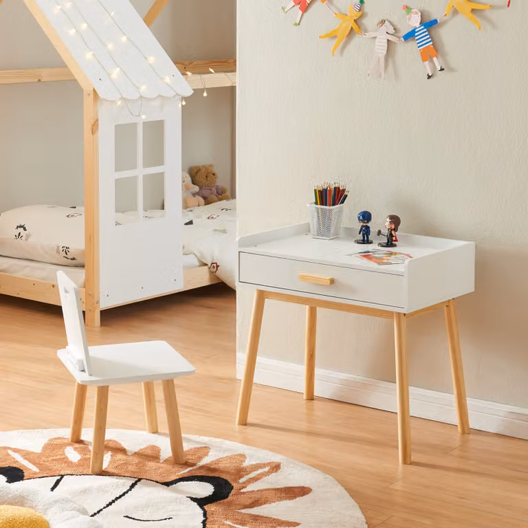 en.casa Kinderschrijftafel met stoel Skjervøy, hout/wit