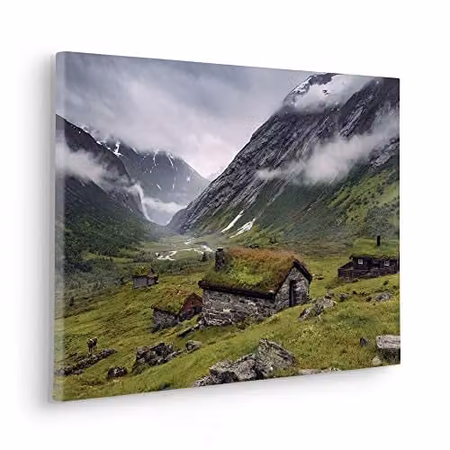 Komar Keilrahmenbild Moody Mountains Landschapsmotief Canvas in Houten Frame, Multicolour, 60 x 40 cm