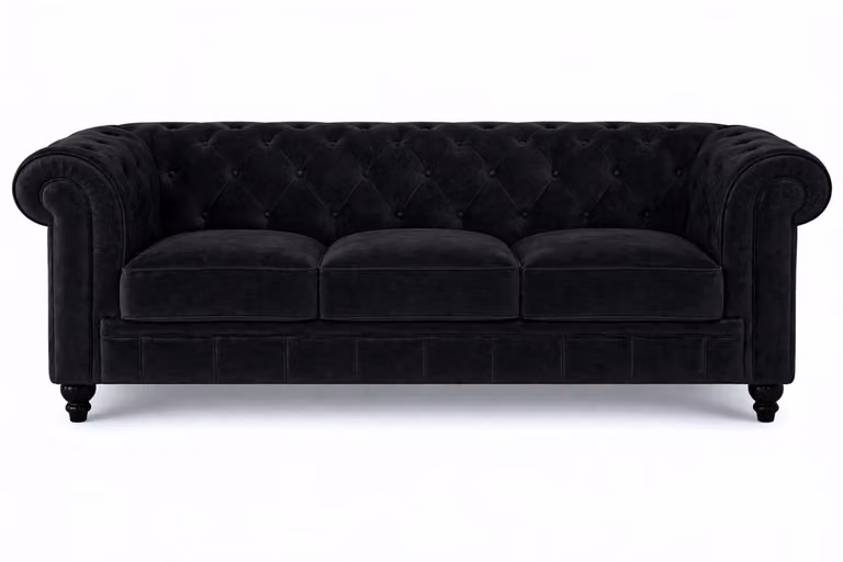 Chesterfield 3-Zits Bank in Zwart Fluweel voor de Woonkamer