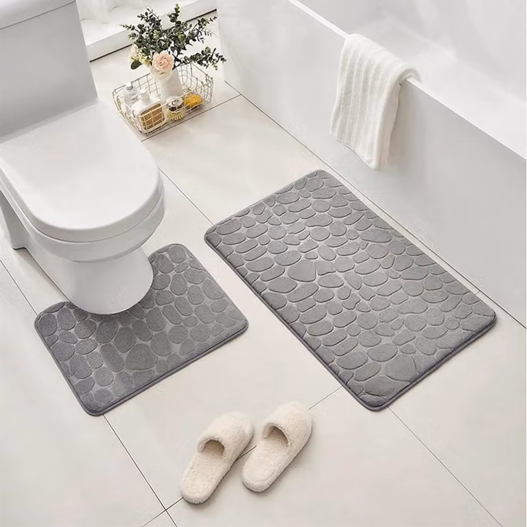 Grijs Badmat Set met Antislip Achterkant - Breedte: 80 cm, Diepte: 50 cm