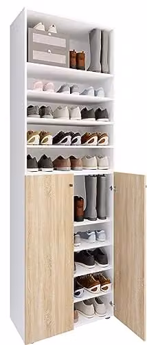 home24 Schoenenkast met 2 deuren wit/eikenhout, B/D/H: 70 x 40 x 220 cm