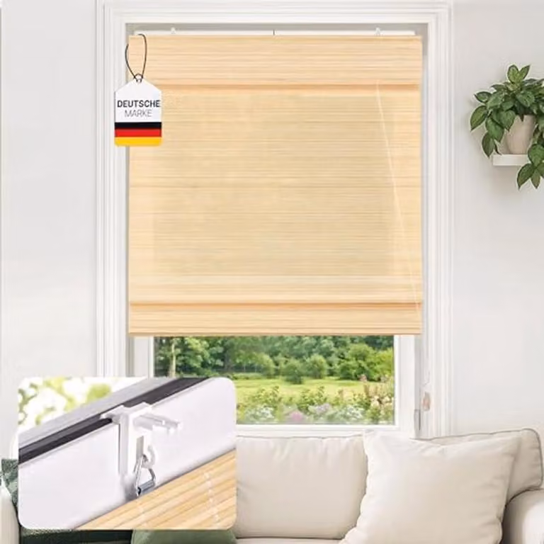 Bamboe Vouwgordijn voor zonwering en inkijkbescherming zonder boren, 60 x 130 cm