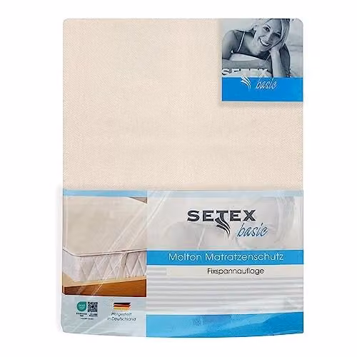 SETEX Molton matrasbeschermer van 100% katoen met hoekrubbers, B/D: 180 x 200 cm, beige/wit