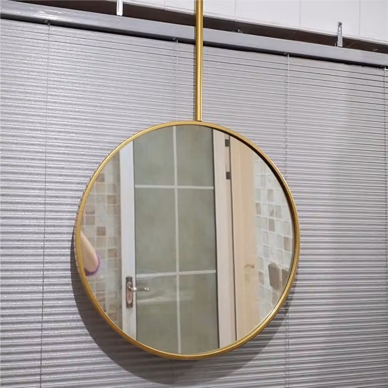 Ronde Plafondspiegel met Metalen Frame - Hangende Kapspiegel voor Make-up - Goud - Diameter: 70 cm