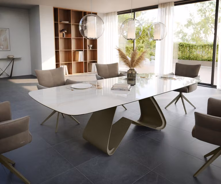 Delife Eettafel Edge Boot Keramiek Onyx Champagne met Metaal Effect Onderstel B: 260 cm, D: 120 cm, H: 76 cm
