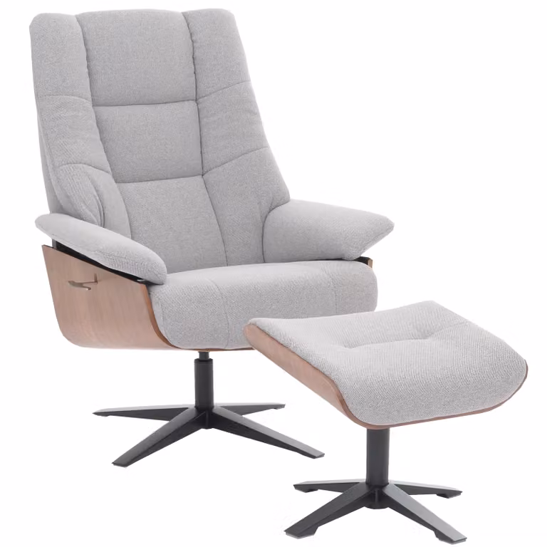 MCA Relax fauteuil met hocker HWC-N57, tv-fauteuil en ligfauteuil, bouclé stof en hout, grijs