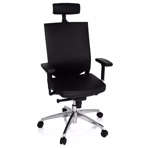 hjh OFFICE Porto Max 657270 Bureaustoel, zwart leder, ergonomisch met armleuningen en hoofdsteun