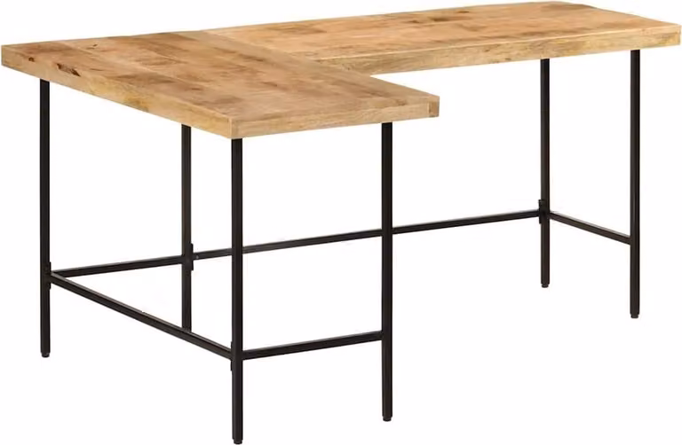 vidaXL Bureau van massief mangohout en ijzer, Hoekbureau, B: 165 cm, D: 110 cm, H: 77 cm