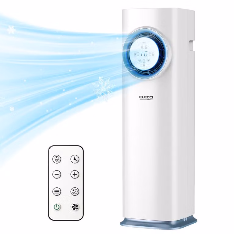 ELECCI Draagbare 3-in-1 compressor koelventilator met negatieve ionenreiniger, verwarmingsfunctie en afstandsbediening, inclusief raaminstallatiekit