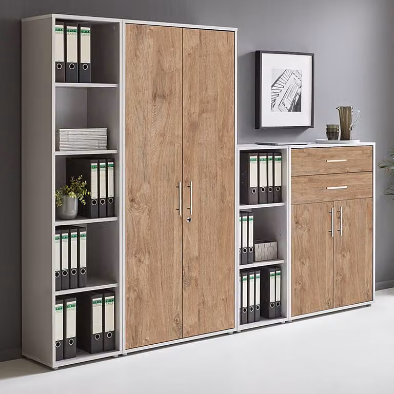 home24 Kastenset 4-delig C, grijs/Sanremo eikenhouten look, B: 85 cm, H: 186 cm, D: 33 cm