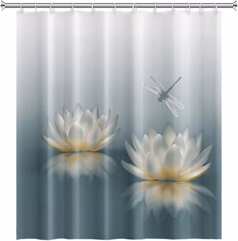 Homevero Douchegordijn Lotusbloem met Libelle, 105 x 160 cm