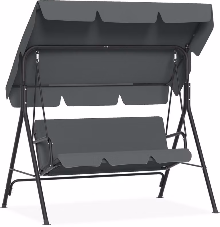 Aufun Tuinschommel 3-Zits met Verstelbaar Schuifdak en Ligfunctie, Grijs, B/D/H: 176 x 110 x 152 cm