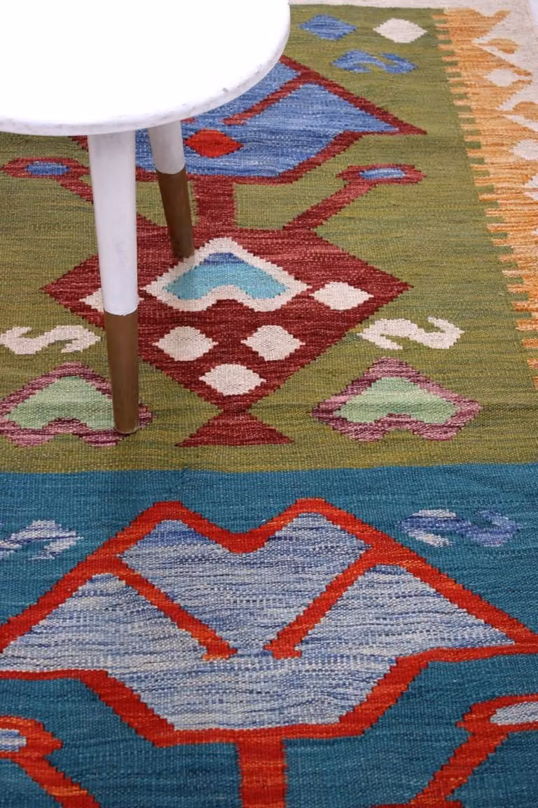 Koho Afghan Kelim Handgeweven Wollen Vloerkleed - Kleurrijk - 205 x 99 cm