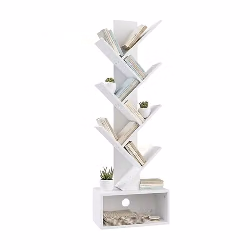 Relaxdays Boekenkast in boomdesign met 6 vakken, Wit, H 113 x B 38 x D 20 cm
