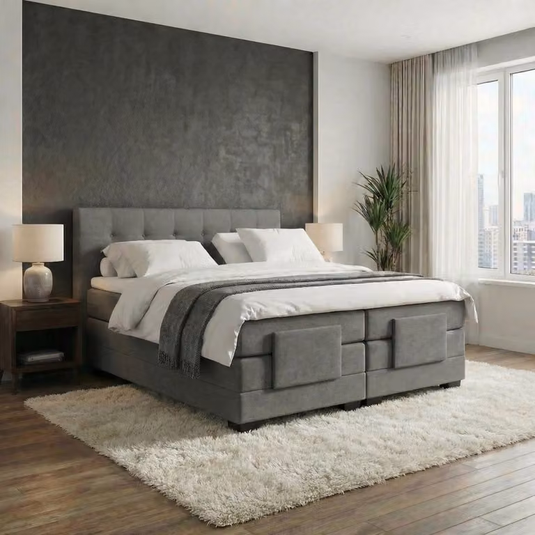 Mörgenn Elektrische Boxspring LUXA met Luxe Splittopper en Pocketvering - Antraciet Lederlook - 90x200 cm
