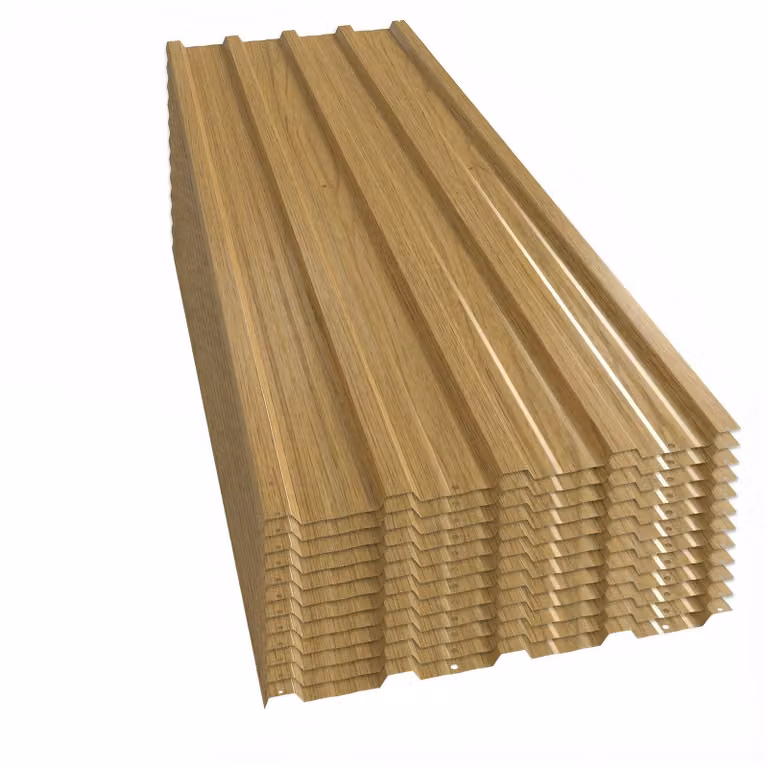 Outsunny 12-delige trapezium dakplaten met houtlook, verzinkt staal, 129 x 45 cm