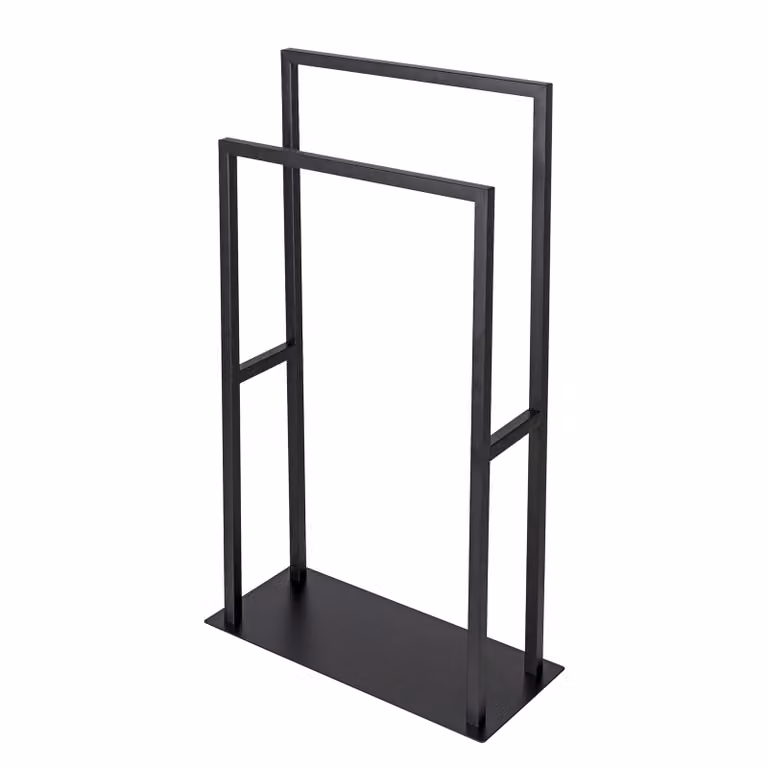 home24 Rivalta Handdoekenhouder van gelakt edelstaal en metaal, zwart, B: 80 cm, D: 20 cm, H: 46 cm