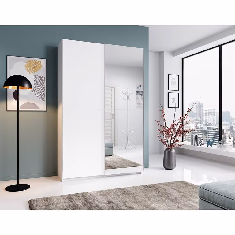 home24 Helmond Zweefdeurkast met schuifdeuren wit/wit B/D/H: 125 x 38 x 196 cm