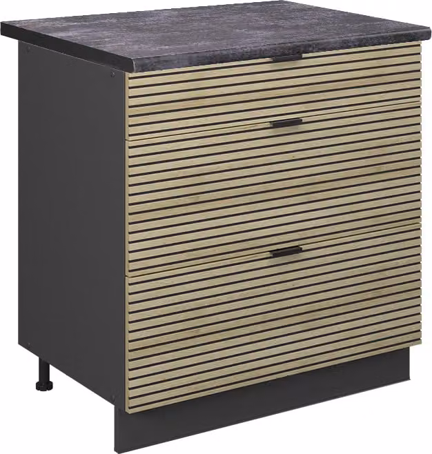 Vicco Keukenonderkast Fame-Line Eiken paneel met 3 laden, Antraciet, Breedte: 80 cm