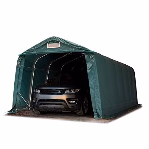 TOOLPORT Garagetent donkergroen met verzinkt stalen frame en stormverankering, B/D/H: 3,3 x 7,2 m