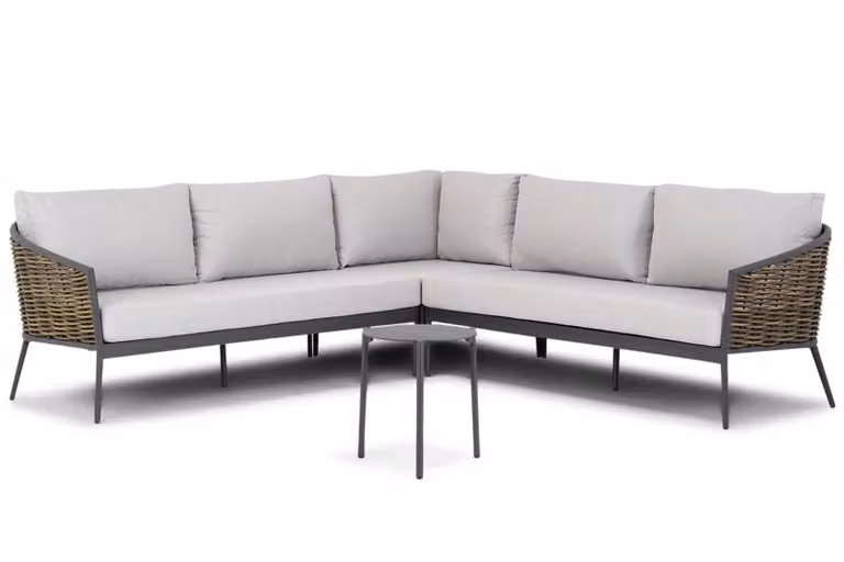 Coco Ewa/Pacific 4-delige hoek loungeset met aluminium frame en grijze kussens
