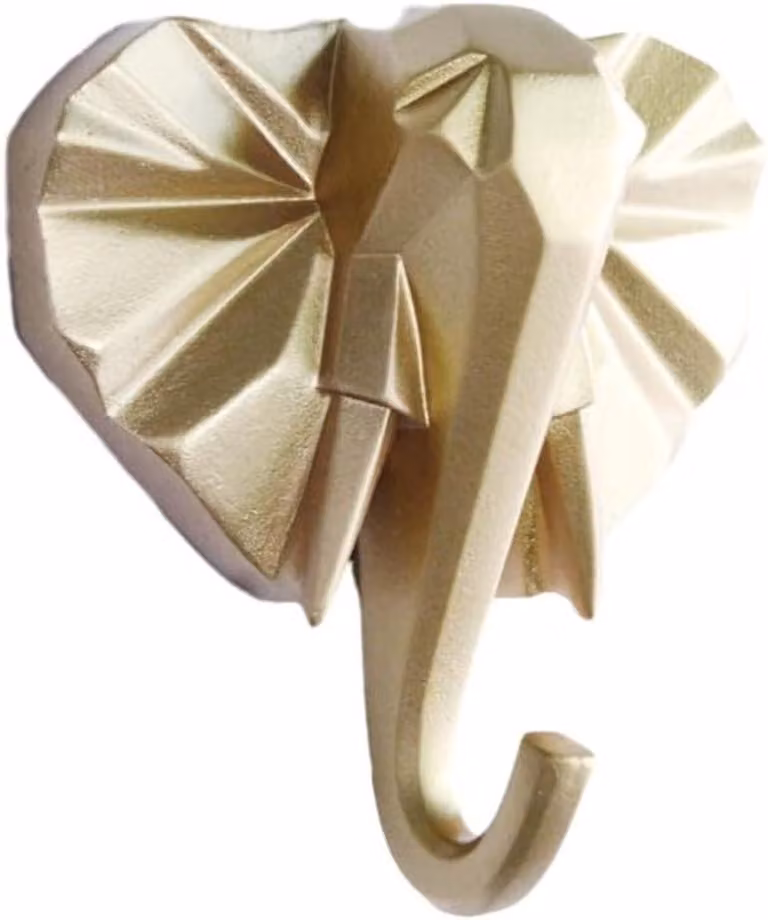 Olifant Hoofd Kapstok - Decoratieve Dierenvorm Haak van Resin - B/D/H: 16 x 16 x 8 cm