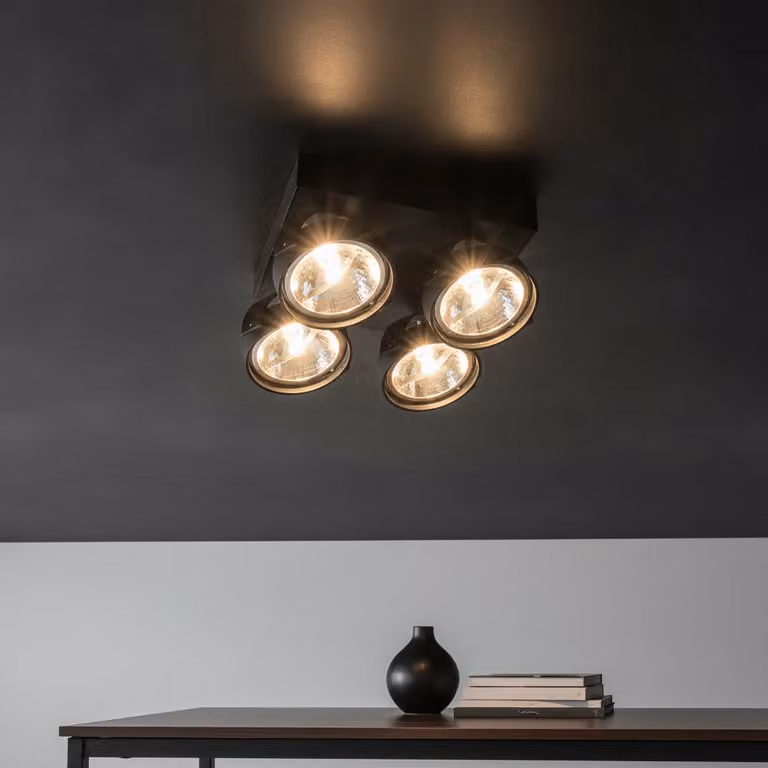 Artdelight Dutchess 4-lichts opbouwspot - Zwart - Vierkant