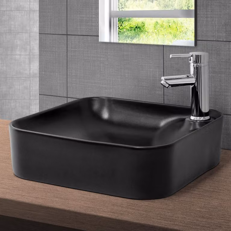 LuxeBath opzetwastafel vierkant mat zwart van keramiek B/D/H: 43 x 43 x 12 cm