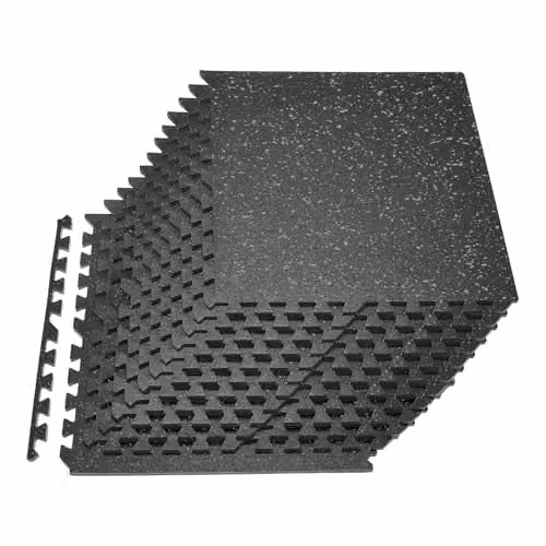 VEVOR Puzzelmat Vloerbeschermingsmatten voor de sportschool, 24 stuks, zwart met grijze stippen, EVA-schuimrubber, B/D/H: 61 x 61 x 1,4 cm