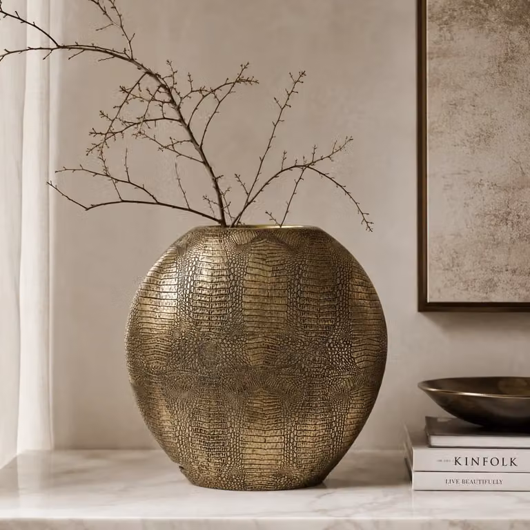Light en Living Vaas SKELD Antiek Brons B: 50 cm, D: 15 cm, H: 50 cm