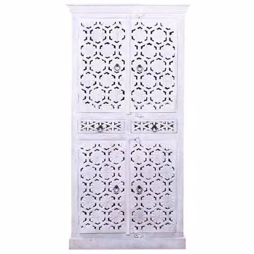 Marrakesch Hamada kast in wit mangohout met schuifdeuren, Hoogte: 180 cm