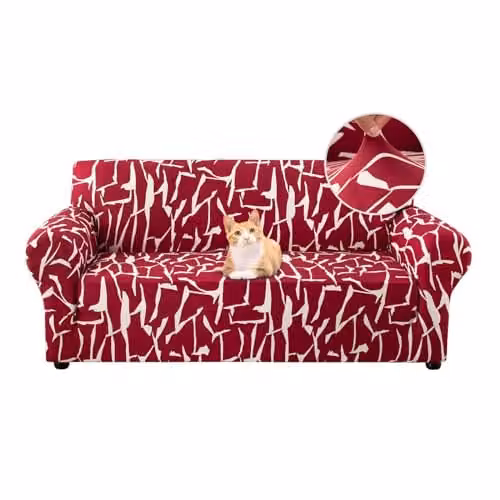 Jaotto Bankhoes voor 2-zits bank, elastische stretch spandex, antislip en vuilafstotend, Abstract Bordeaux