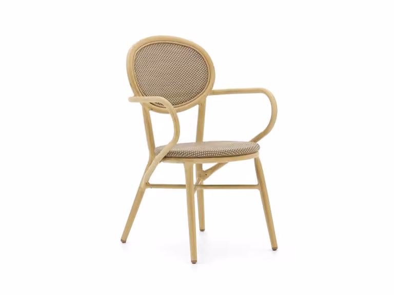 Forza Furniture Moderne Tuinstoel met Armleuningen Beige Rattan Aluminium