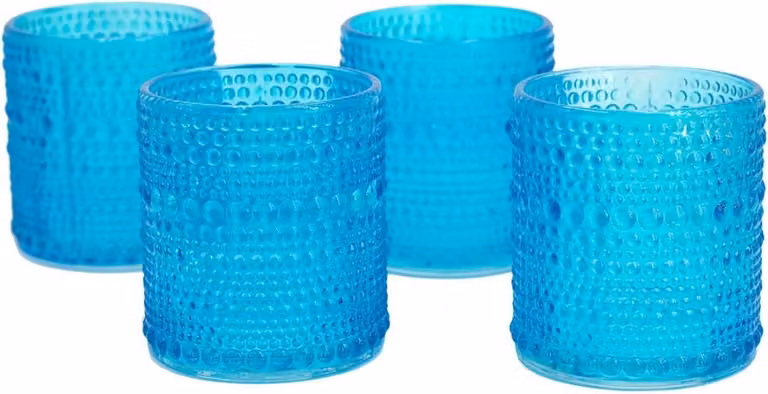 Set van 4 Glazen Theelichthouders met Structuur - Donker Turquoise Glas - Decoratieve Windlichten