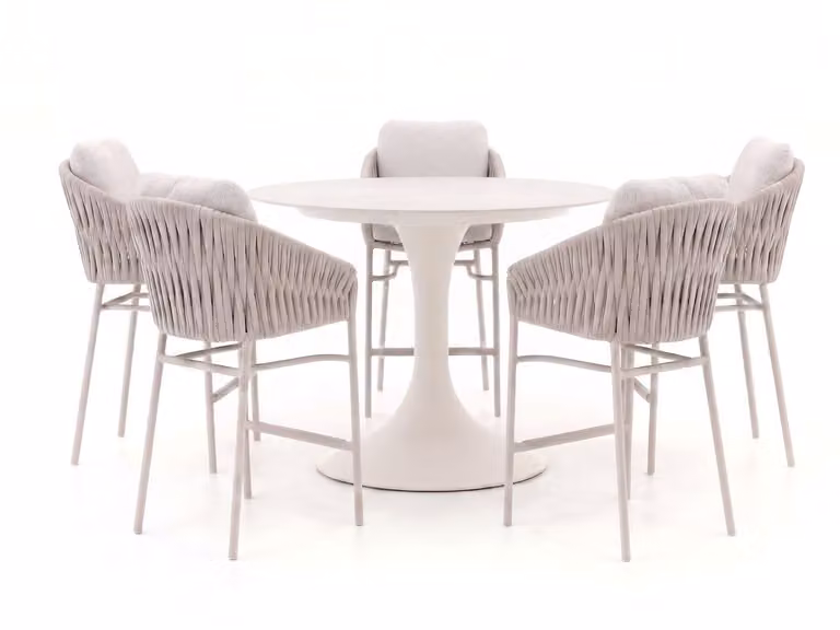 Barset SUNS Tuinset voor 5 personen met 6-delige sintered stone tafel en gepoedercoat aluminium onderstel in beige of wit