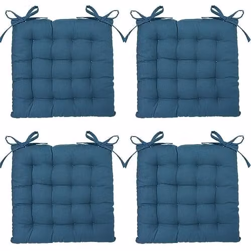 Eazy Living Stoelkussen Basic Blauw met strikbandjes, 38 x 38 cm, 4-delig