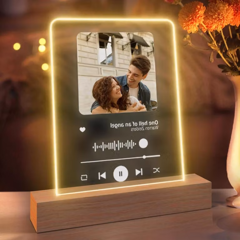 Gepersonaliseerde Muziek Plaquette met Foto en Tekst - Spotify Frame - Transparant Acryl - 15 x 20 cm