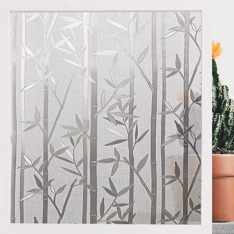 Raamfolie Bamboe Print met Privacyfolie voor Glas - Statische Kleefkracht - 445 x 200 cm