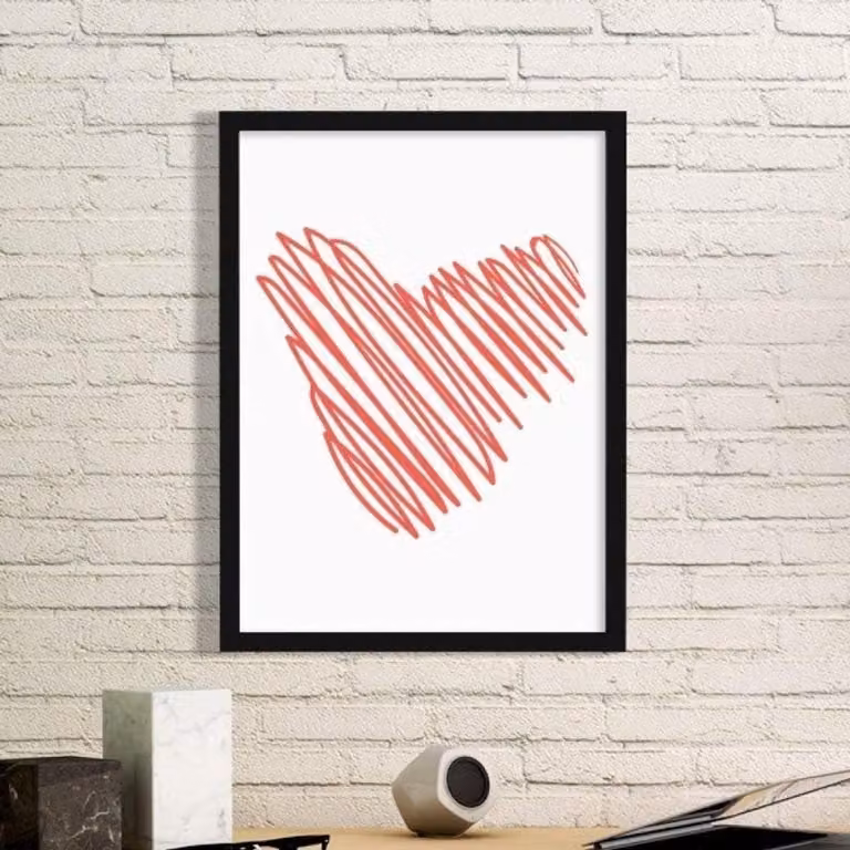 Wanddecoratie Hart Patroon Schilderij met Houten Lijst en Acryl - Zwart - 24 x 32,8 cm