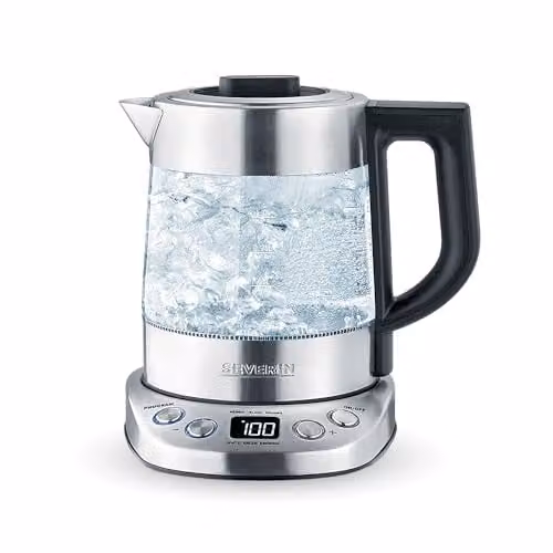 Severin WK 3473 Water- en theeketel met 5 brouwprogramma's, instelbare temperatuur en tijd, roestvrij staal, 1,0 liter, 2200 W