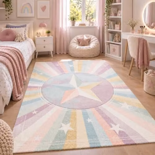 Pergamon Vloerkleed Maui Kids voor kinderen met regenboog en sterren, rechthoekig, Polypropyleen
