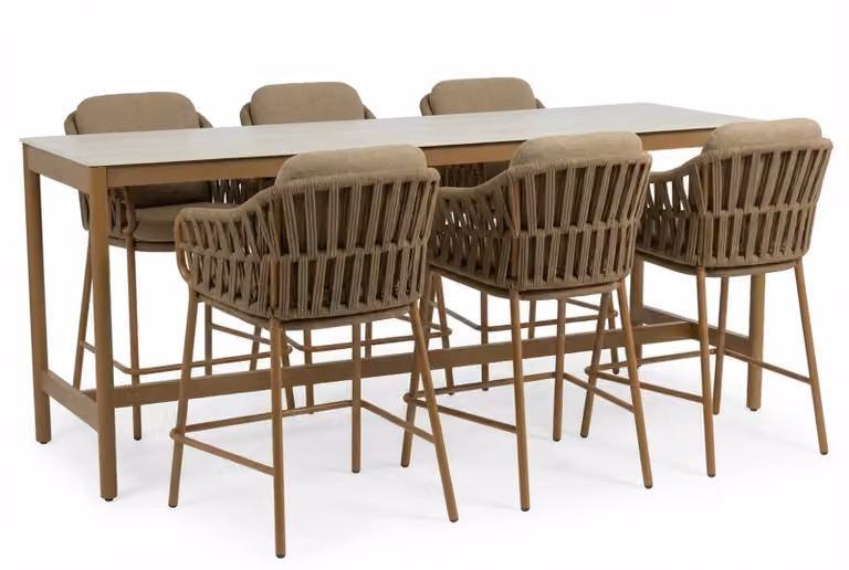 4 Seasons Outdoor Biarritz/Soho 7-delige moderne eettafelset voor de tuin en terras, grijs en oranje, B: 220 cm, D: 75 cm