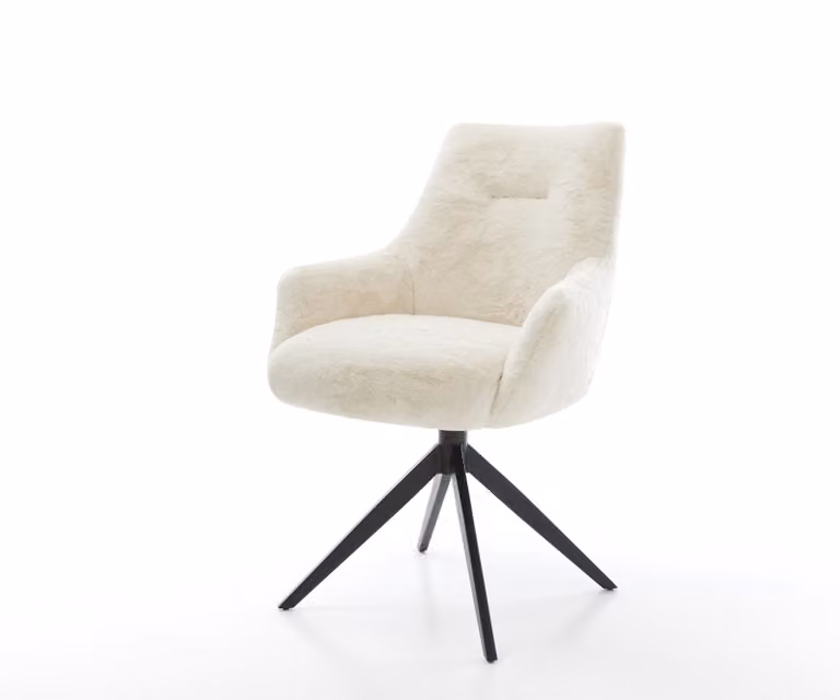 DELIFE Draaistoel Alja-Flex met armleuning, Crème-wit Velvet, Zwart Kruisframe