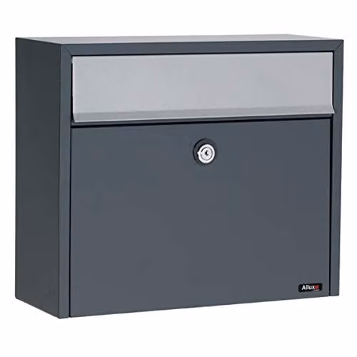 Allux LT150 Brievenbus met Euroslot, Antraciet, B: 33 cm, D: 39 cm, H: 15 cm