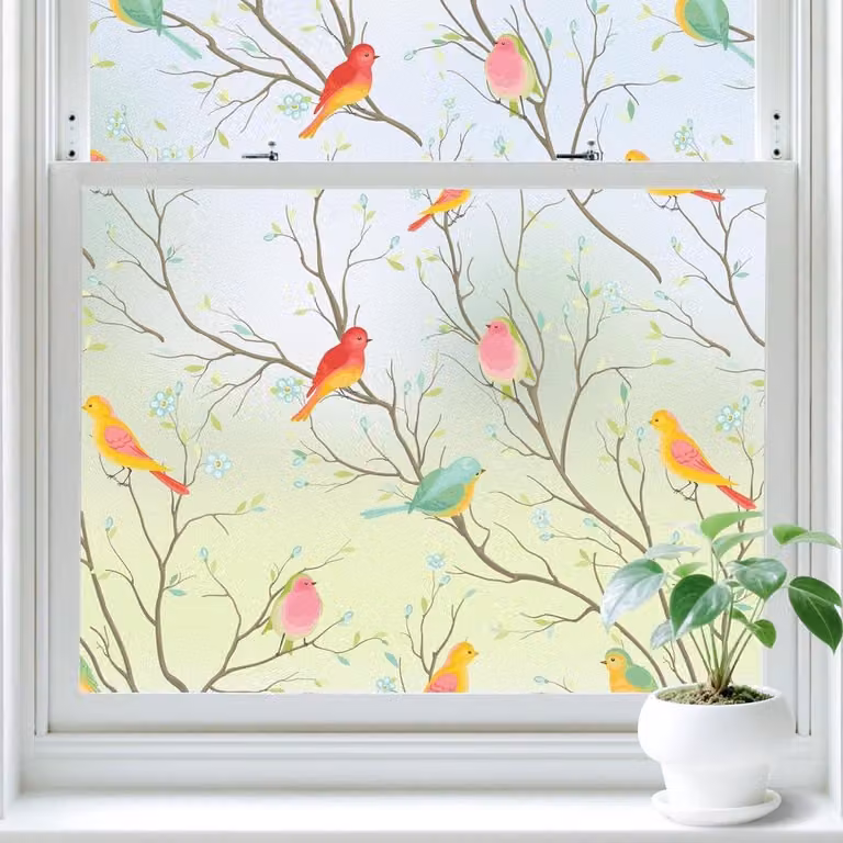 Kleurrijke decoratieve raamfolie voor privacy zonder lijm - 44,5 x 200 cm